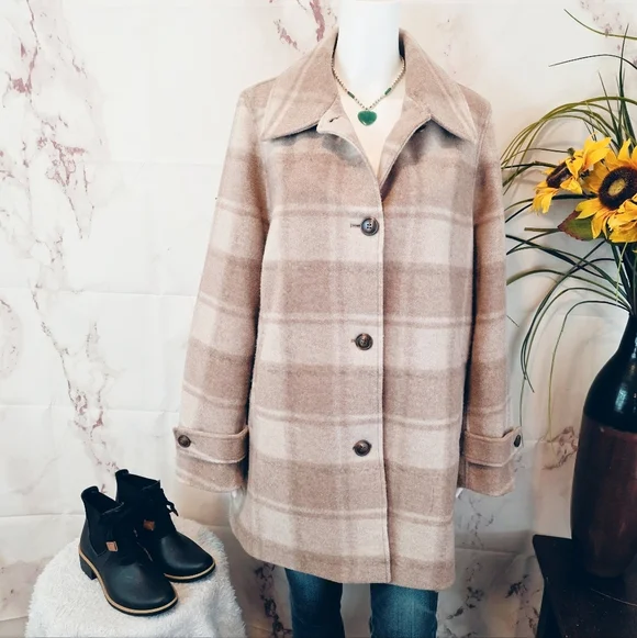 Uniqlo Brushed Wool Blend Plaid Jacket Cozy Chic Fall Layering - Picture 3 of 9